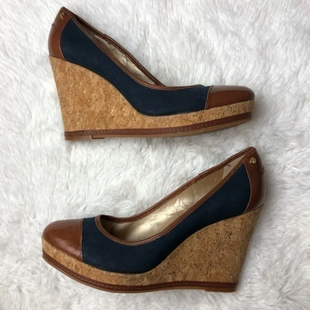 ANTONIO MELANI Blue/Brown/Cork Drew Wedge Sz 10